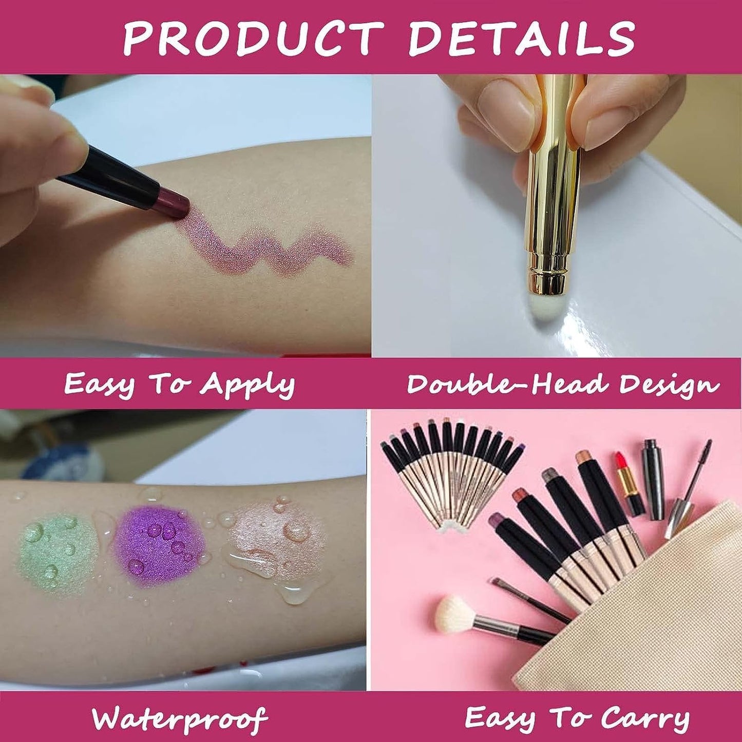 Copper Eyeshadow Stick And Sponge Makeup Brush Cream Shimmer Smooth Shadow Pencil Eyeliner Long Lasting Waterproof Eye Shadow Highlighter Stick Hypoallergenic Multi-Dimensional Eyes Look ( # 05)