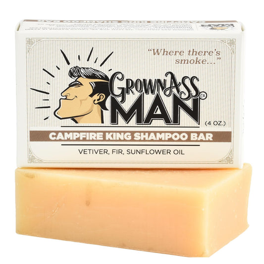 Solid Shampoo Bar Rich Lather 3 in 1: Hair, Beard & Body Wash - Plastic Free & Eco-Friendly, Natural & Organic Clean for All Hair Types, 4oz Bar (Campfire King, Single)