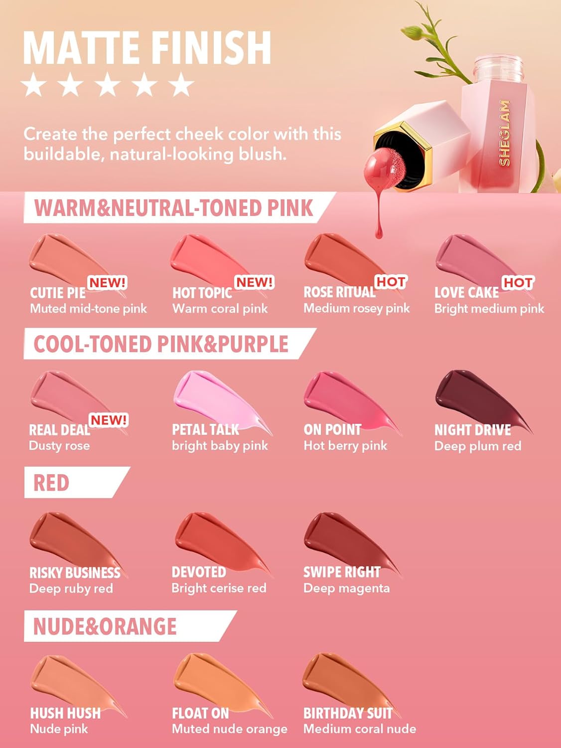 SHEGLAM Color Bloom Liquid Blush Makeup for Cheeks Matte Finish-Cutie Pie