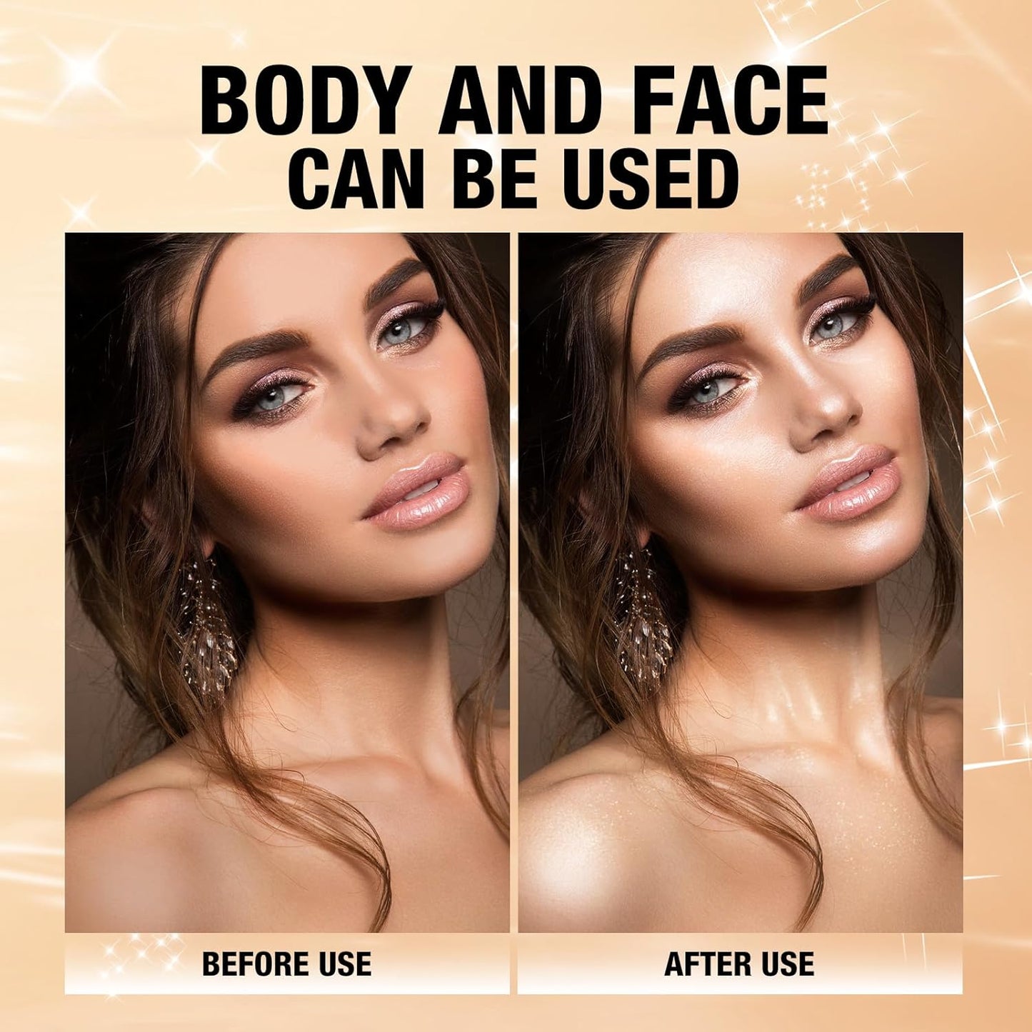 Glitter Body Highlighter Powder Body Shimmer Sparkle Face Brightening Highlighter Powder for Face Eyes Body Glow Makeup With sponge head（Purple）