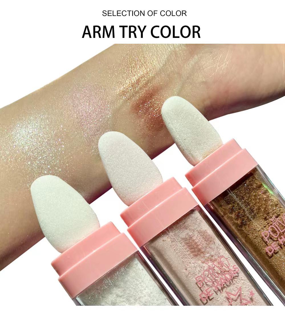 Glitter Powder Highlighter Makeup, Body Brightens the Natural Three-Dimensional Face Blusher Fairy Highlight Patting Powder. (04# Greens)