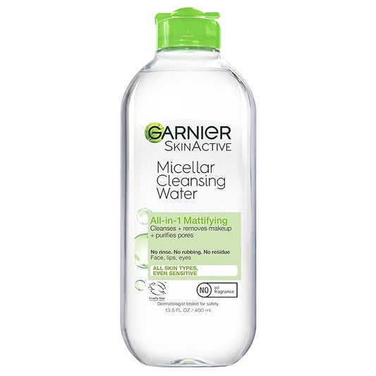 Garnier Micellar Water for Oily Skin, Facial Cleanser & Makeup Remover, Mattifying, For All Skin Types, Vegan, Cruelty Free, 13.5 Fl Oz (400mL), 1 Count