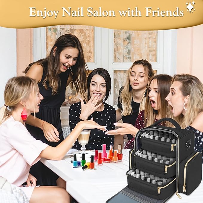 YOREPEK Nail Polish Organizer Holds Up to 72 Bottles (15ml-0.5 fl.oz) Nail Polish Carrying Case with 3 Removable Pouches and 4 Zippered Pockets for Manicure Tools, Supplies, Nail Lamp, Gifts for Women