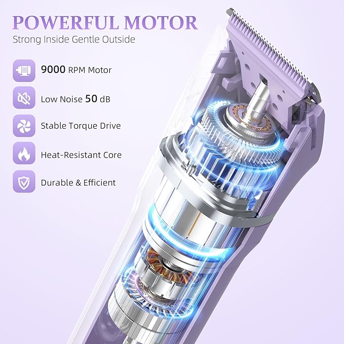 5-in-1 Bikini Trimmer for Women, IPX7 Waterproof Electric Razors Shaver, Cordless Body Hair Trimmer, Facial & Pubic Hair Removal, Ceramic Blade (Purple)