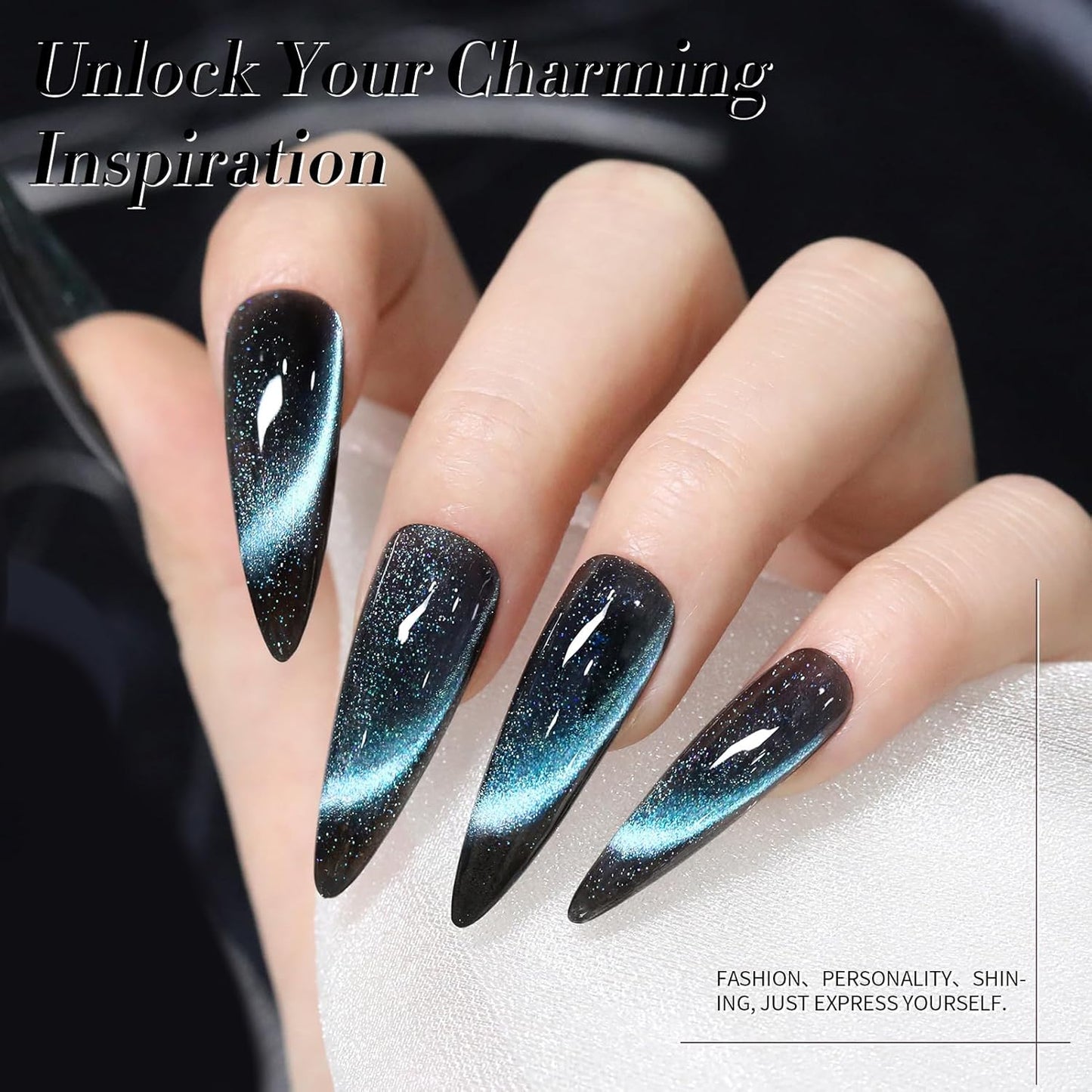 Born Pretty Cat Magnetic Eye Gel Nail Polish, 6 Colors 9D Magnetic Glitter Gel Polish Set Black Blue Purple Green Nail Polish Kit Soak Off LED Nail Art DIY Salon Gift