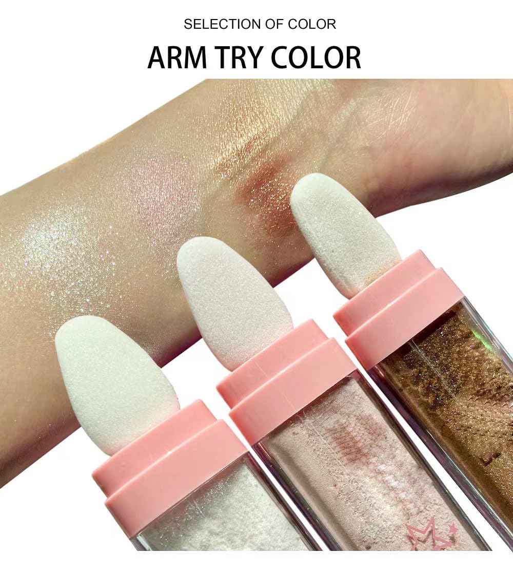 Glitter Powder Highlighter Makeup, Body Brightens the Natural Three-Dimensional Face Blusher Fairy Highlight Patting Powder.(02# Fairy Pink)