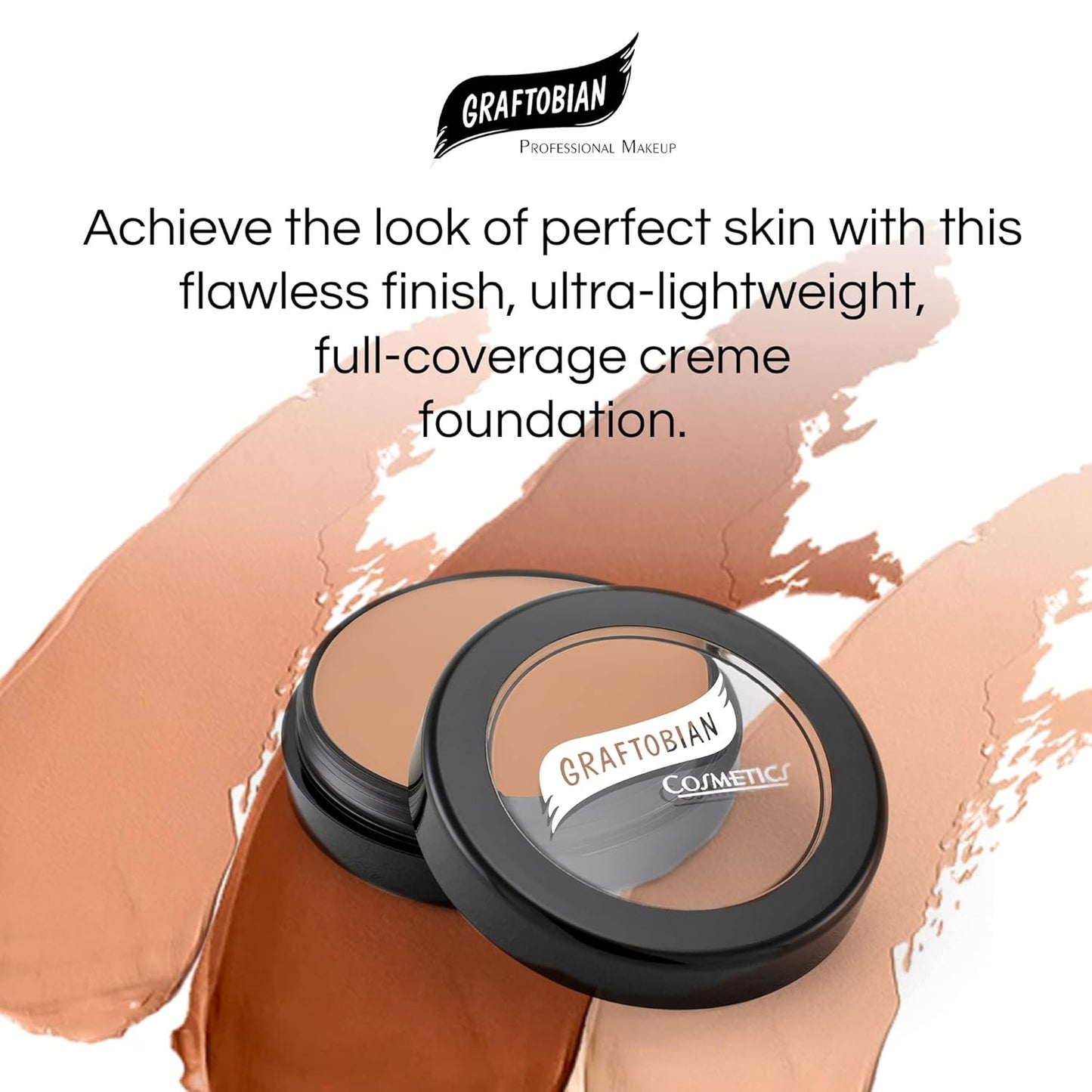 Graftobian HD Glamour Crème Foundation 1/2oz, Weightless Full Coverage Makeup, 65 Inclusive Shades, For All Skin Types, Natural or Full-Glam Looks, For Professionals and Beginners, Temptress