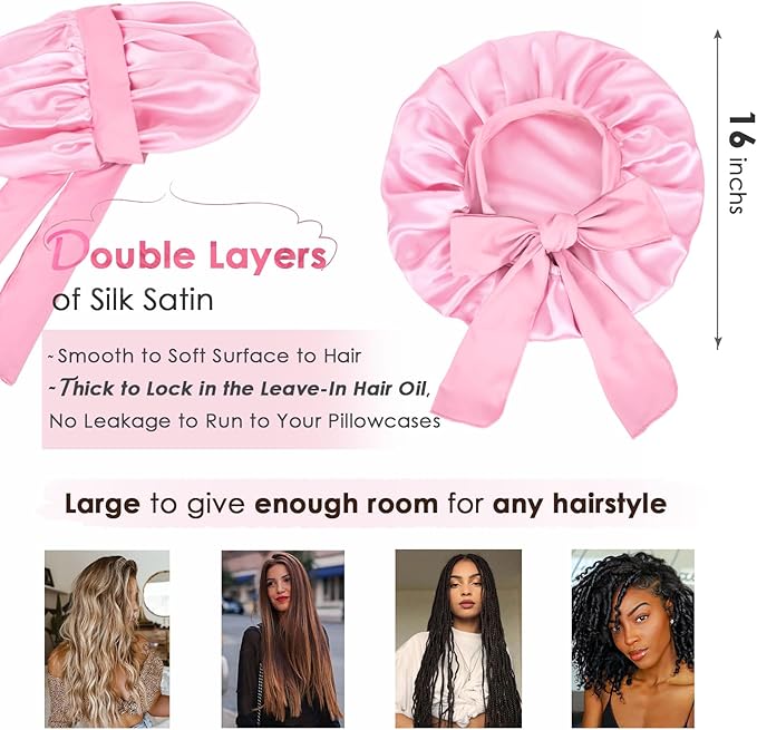YANIBEST Adjustable Satin Bonnet for Sleeping Women Double Layer Hair Wrap Reduce Friction Prevent Frizz Natural Curly Hair