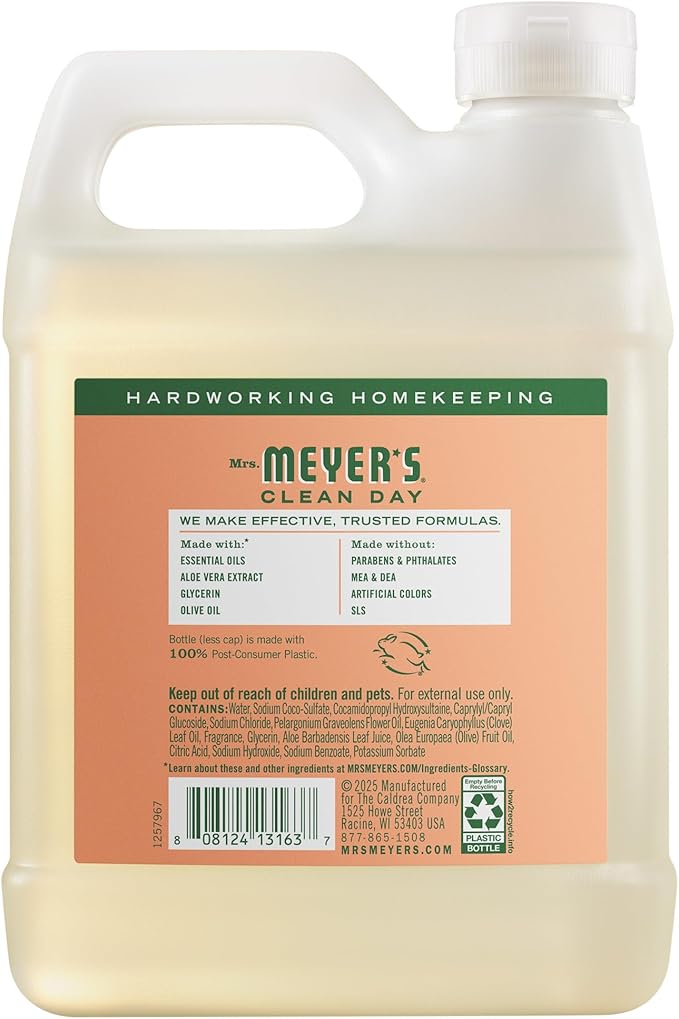 MRS. MEYER'S CLEAN DAY Hand Soap Refill, Geranium Scent, 33 Fl Oz Bottle