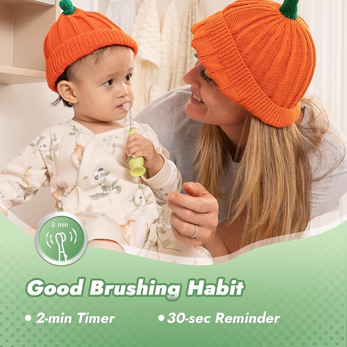 Papablic Toddler Sonic Electric Toothbrush Kids for Ages 1-3 Years, Baby Electric Toothbrush with Cute Dino Cover and Smart LED Timer, 4 Brush Heads (Max)