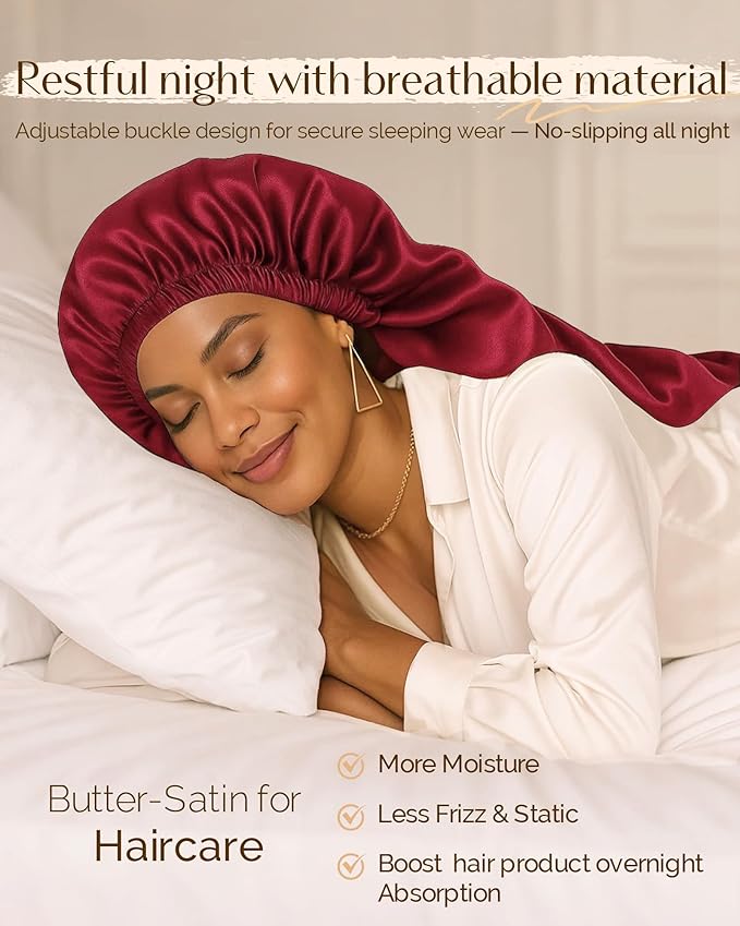 YANIBEST Satin Sleep Bonnet for Natural Hair - Extra Double Layer Long Adjustable Silk Hair Bonnet for Braids, Locs, Curls - Women’s Night Hair Protection Cap