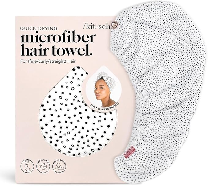 Kitsch Microfiber Hair Towel Wrap for Women - Microfiber Towel, Super Absorbent, Quick Dry, Anti-Frizz - for Long and Short Hairs, Turbans for Women, Wet and Curly Hair Wrap - Micro Dot