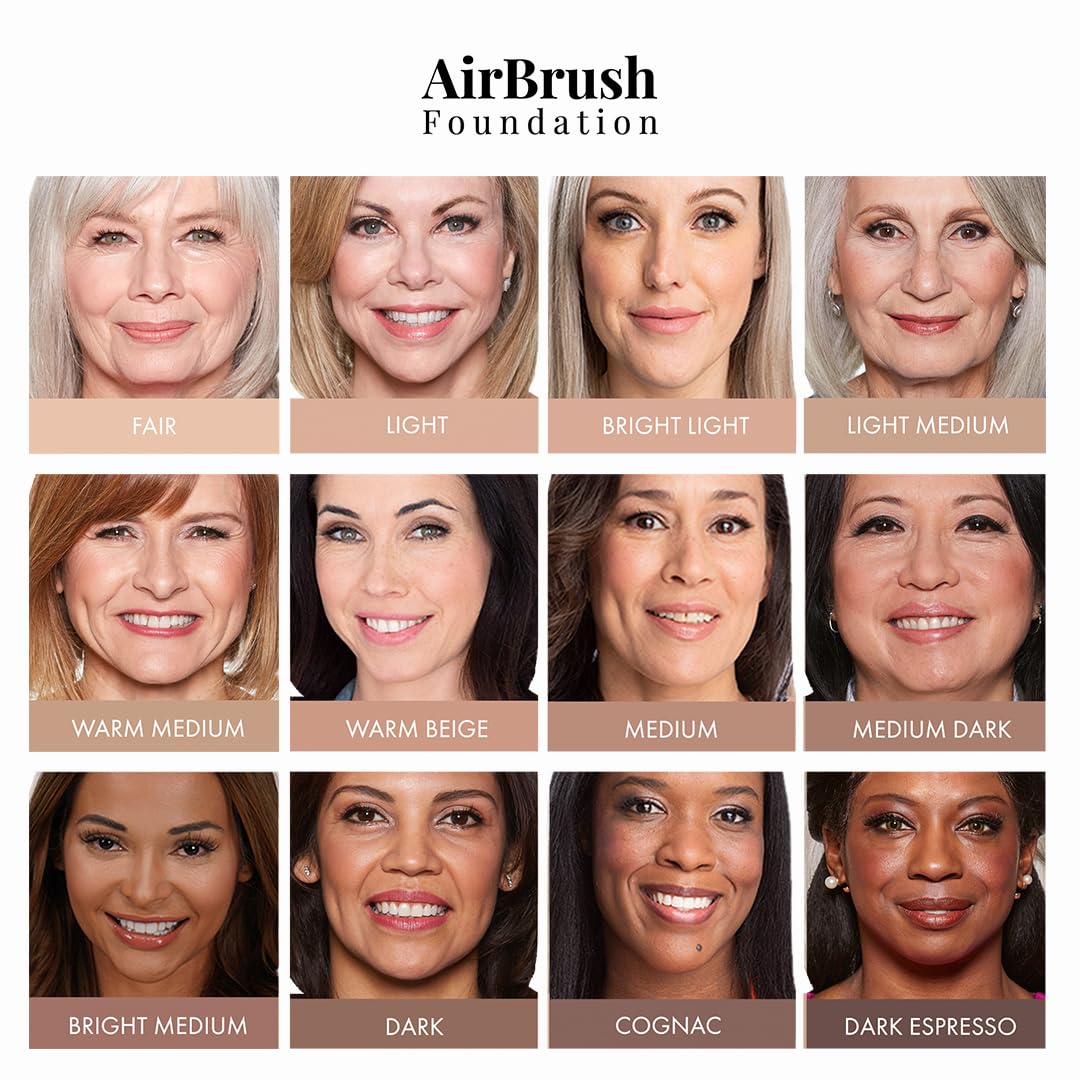 MagicMinerals AirBrush Foundation by Jerome Alexander – 2pc Set with Airbrush Foundation and Kabuki Brush - Spray Makeup with Anti-aging Ingredients for Smooth Radiant Skin - Bright Medium