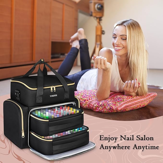 YOREPEK Extra Large Nail Polish Organizer Case Holds 96 to 100+ Bottles (15ml/0.5 fl.oz) UV lamp, Gel Polish Travel Case Bag with 2 Removable Pouches Fits Nail Suppiles, Manicurist Nail Tech Gifts