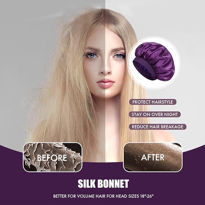 Satin Silk Bonnet for Sleeping, Double Layer Silk Sleep Cap for Men & Women, Soft Satin Lined Bonnet for Curly Hair