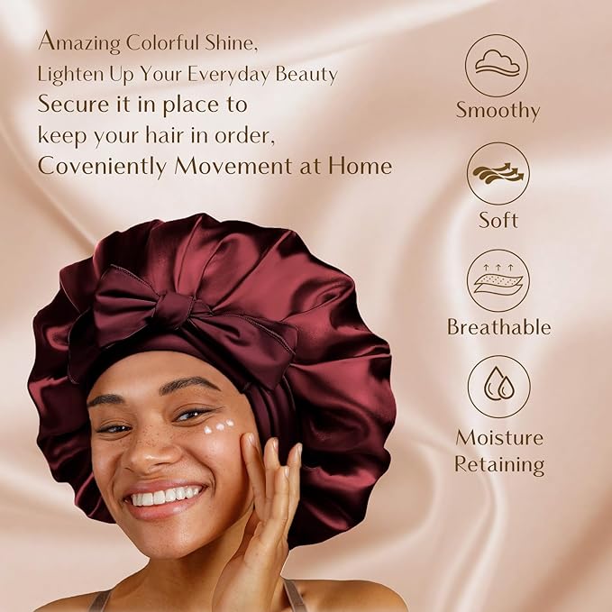 YANIBEST Adjustable Satin Bonnet for Sleeping Women Double Layer Hair Wrap Reduce Friction Prevent Frizz Natural Curly Hair