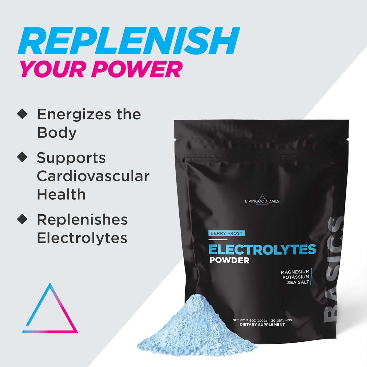 Livingood Daily Electrolytes Powder, Electrolytes Hydration Drink Mix with Vitamin C, Magnesium, Taurine & Sea Salt, Electrolyte Supplement for Energy & Hydration, Keto, Berry Frost Flavor, 30 Srvgs