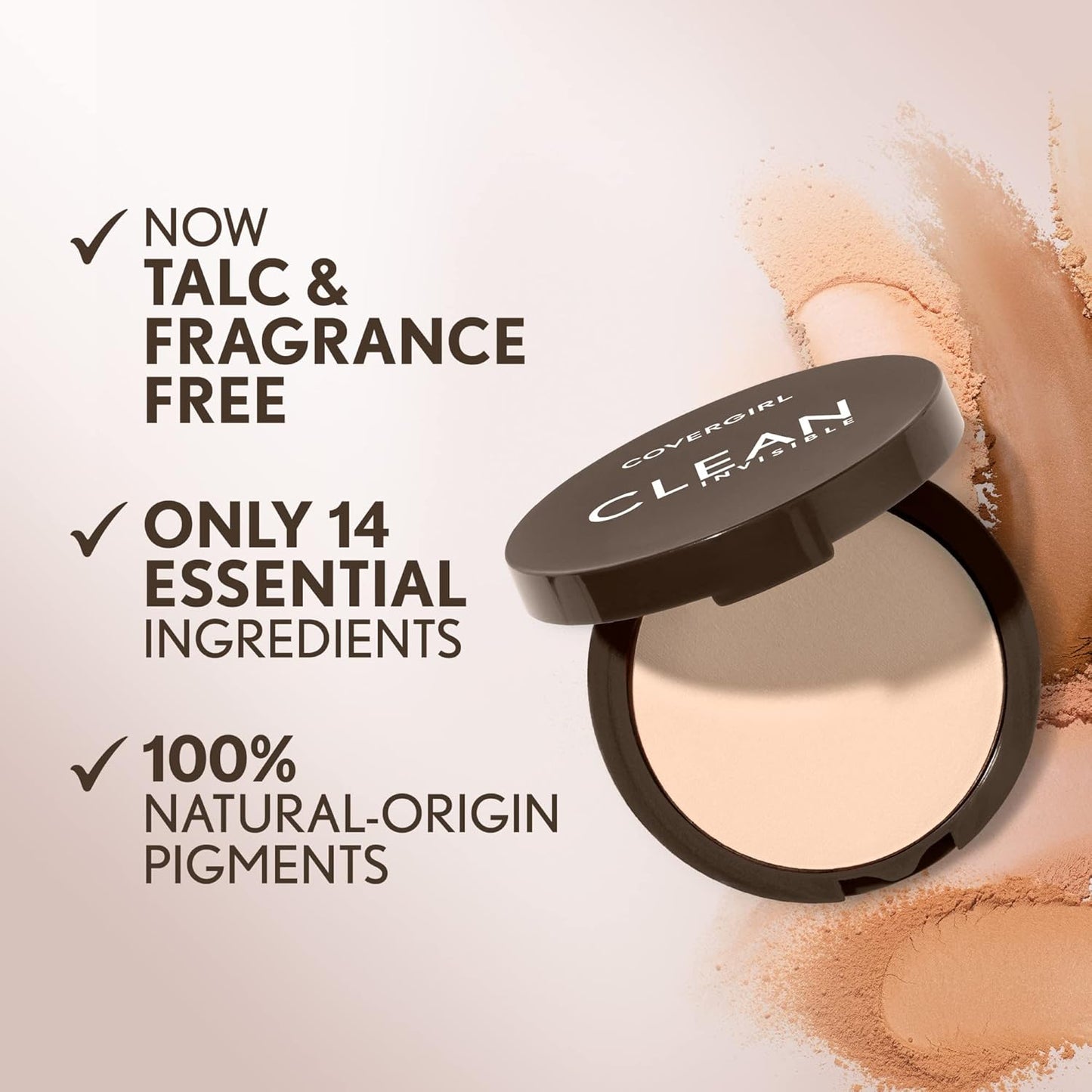Covergirl Clean Invisible Pressed Powder, Lightweight, Breathable, Vegan Formula, Soft Honey 155, 0.38oz
