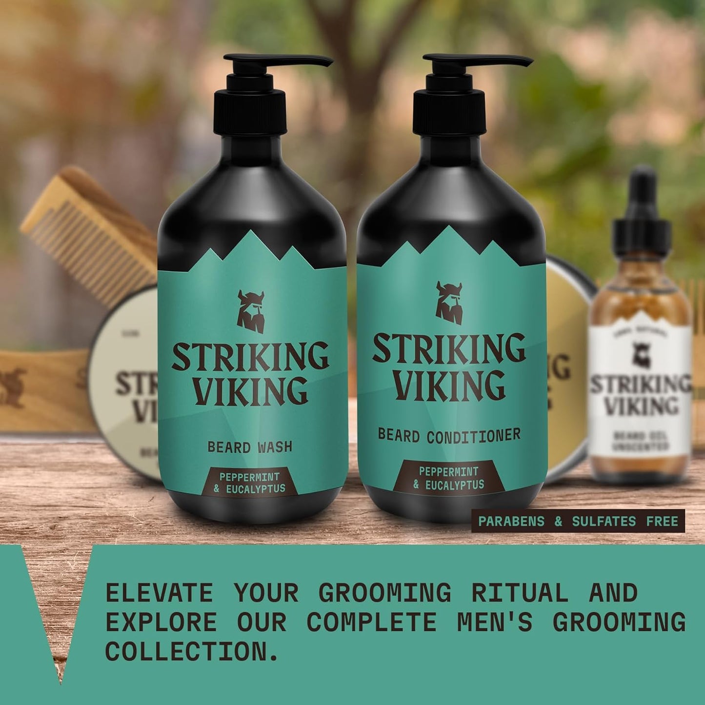 Striking Viking Beard Wash and Conditioner - 10 Fl Oz per Bottle, Peppermint & Eucalyptus - Paraben & Sulfate Free, with Jojoba Oil - Deep Clean Beard Shampoo & Conditioner - All Facial Hair Types