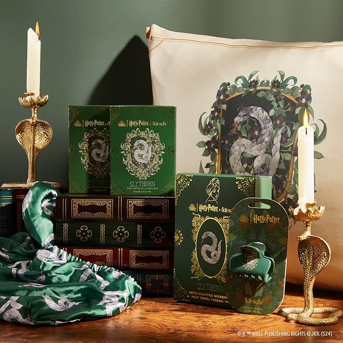 Kitsch Harry Potter x Microfiber Hair Towel Wrap for Women – Ultra Absorbent Microfiber Bath Towels for Wet, Curly, Long/Short Hair, Anti-Frizz Hair Wrap, Great Hair Care Gifts for Women – Slytherin