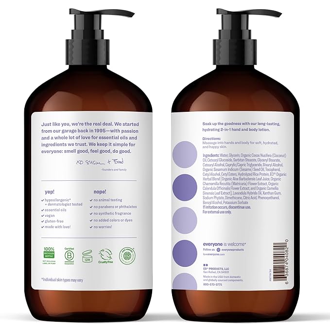 Everyone 2-in-1 Lotion for Hands/Body, 32 ounce (Pack of 1) Lavender and Aloe made with Essential Oils for Men and Women