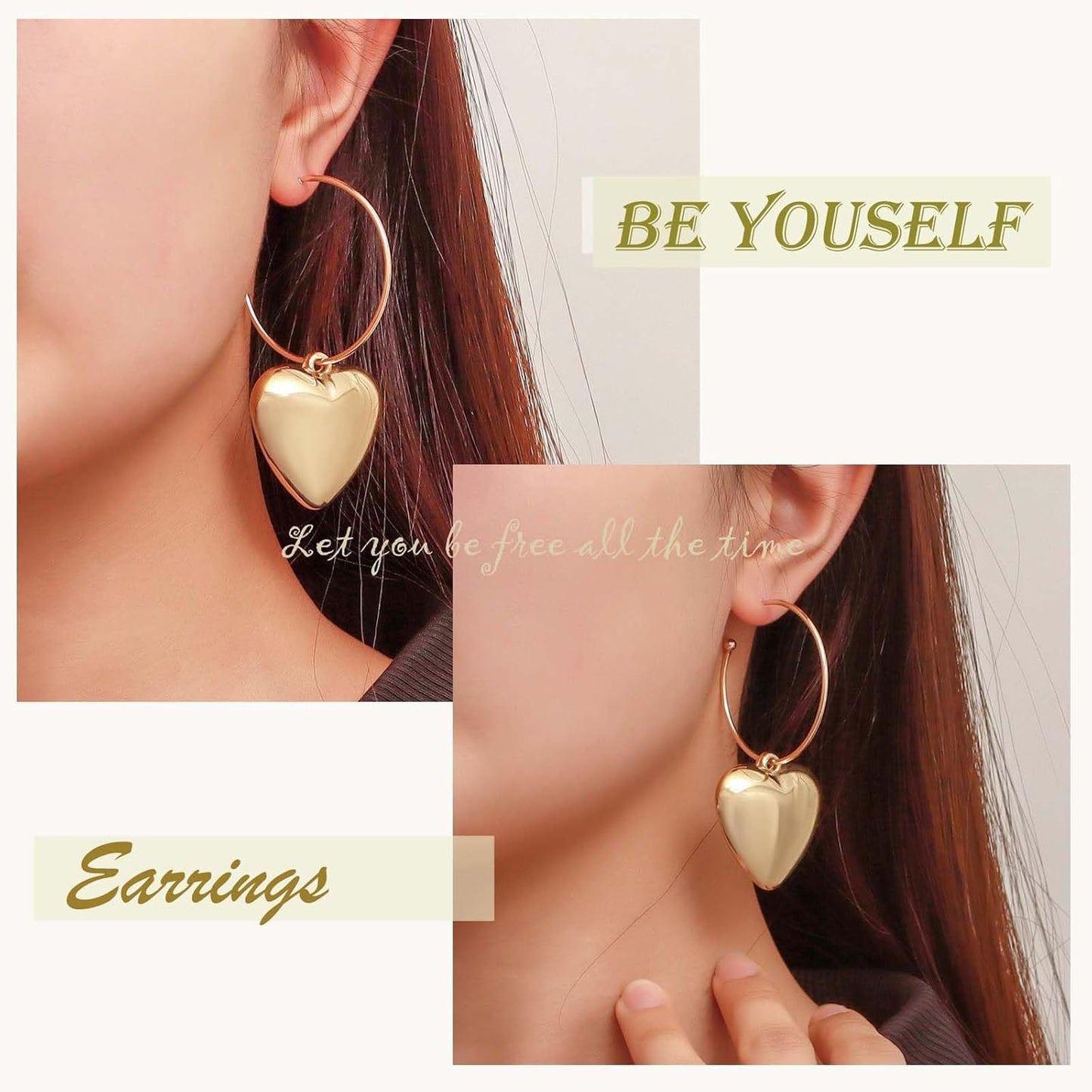 Boho Large Heart Drop Earrings Vintage Gold Love Heart Dangle Earrings Punk Statement Open Big Hoop Heart Earrings Wedding Prom 3D Heart Drop Earrings Jewelry for Women