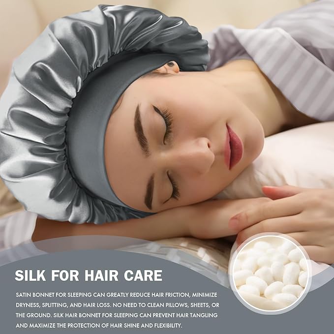 Satin Silk Bonnet for Sleeping, Double Layer Silk Sleep Cap for Men & Women, Soft Satin Lined Bonnet for Curly Hair