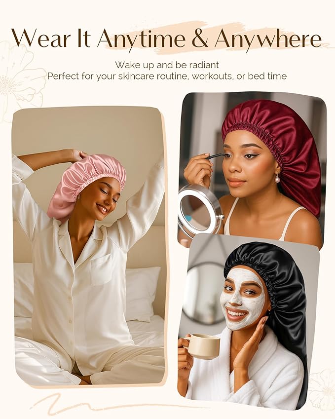 YANIBEST Satin Sleep Bonnet for Natural Hair - Extra Double Layer Long Adjustable Silk Hair Bonnet for Braids, Locs, Curls - Women’s Night Hair Protection Cap