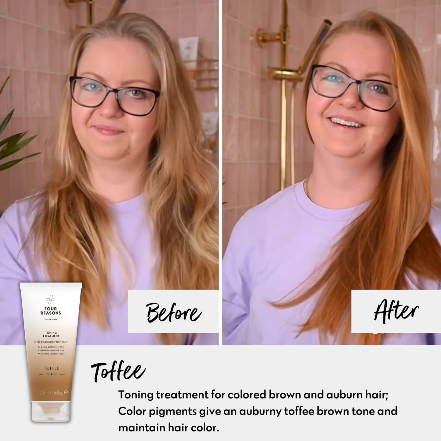 FOUR REASONS Toffee Toning Treatment - Color Depositing Conditioner for Color-Treated Hair - Semi Permanent Hair Toner, Vegan and Cruelty-Free (27 Shades), 6.76 fl oz