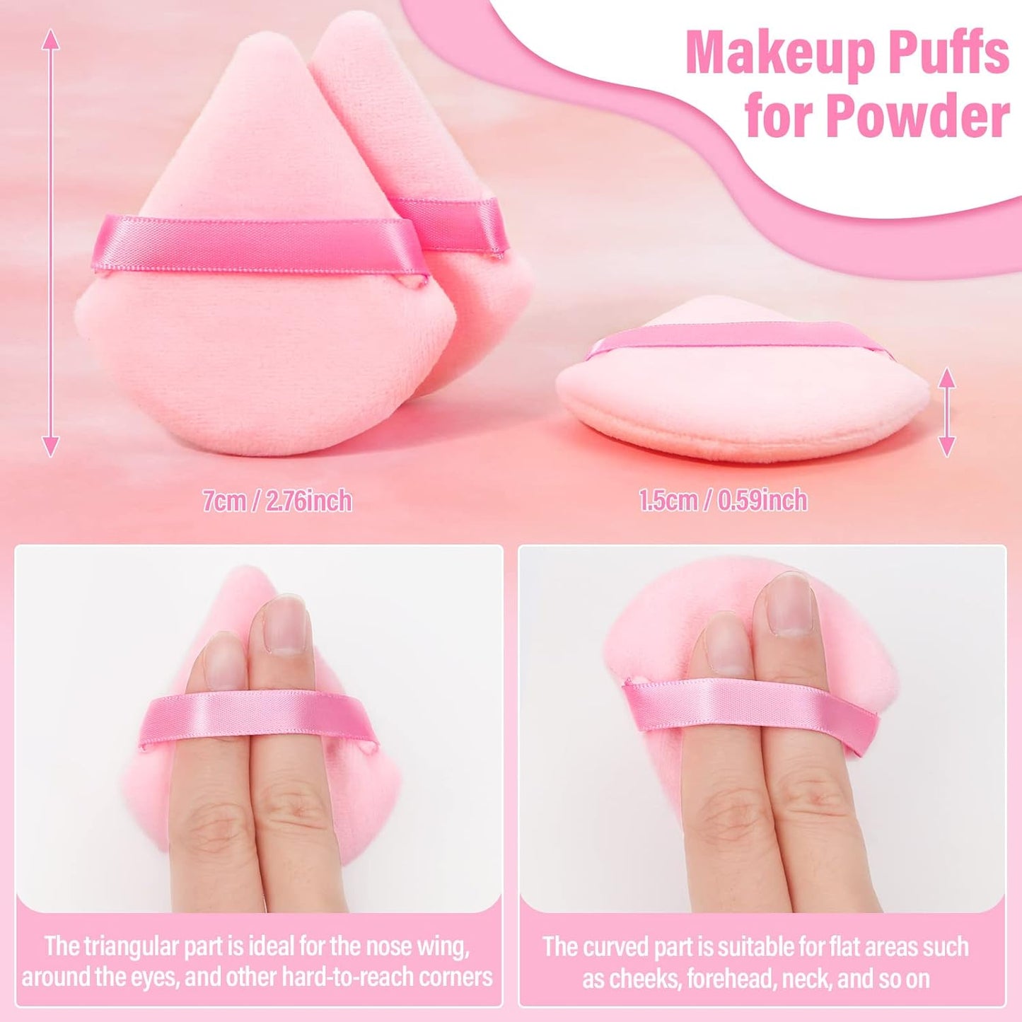 Thrilez 20pcs Triangle Powder Puff, Loose Powder Puffs Makeup Puff for Face Powder, Setting Powder Puff for Make Up, Face Puff Pads for Press Powder, Sponge Powder Applicator for Face and Eye (Pink)