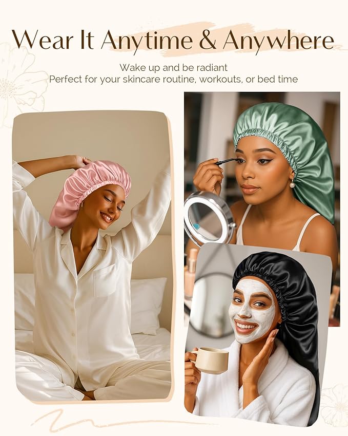 YANIBEST Satin Sleep Bonnet for Natural Hair - Extra Double Layer Long Adjustable Silk Hair Bonnet for Braids, Locs, Curls - Women’s Night Hair Protection Cap