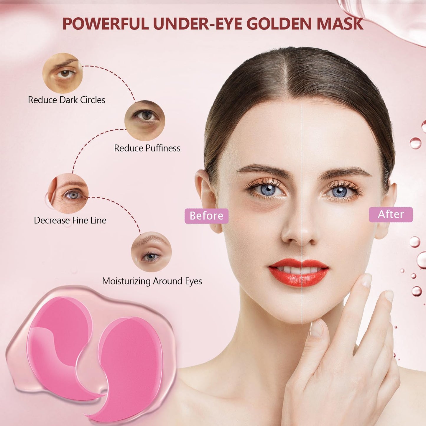60 Pcs Pink Under Eye Patches, 30 Pairs Undereye Mask for Dark Circles Puffy Eyes Treatment, Collagen Gel Pads Hydrating for Eye Bags Puffiness Wrinkle, Women Men Beauty Skin Care Products