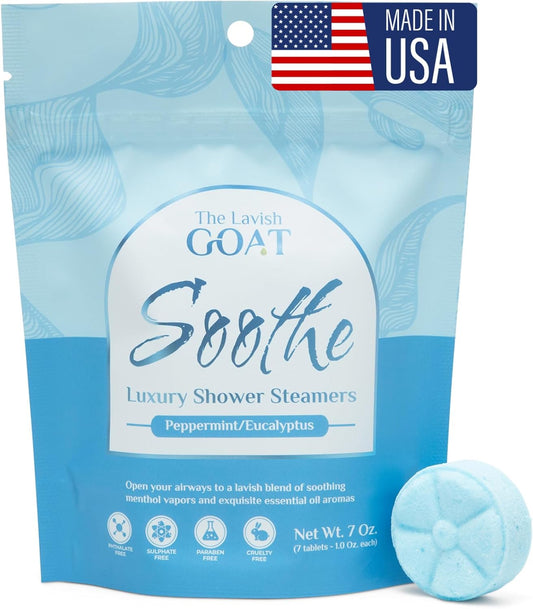 TLG Soothe Shower Steamers Aromatherapy 7 Pack – USA Made with Extra Menthol, Peppermint & Eucalyptus – Shower Bomb for Relaxation, Stress & Sinus Relief – Gift for Men & Women