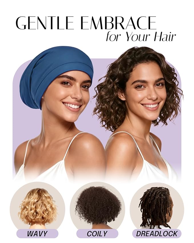 OLESILK Mulberry Silk Bonnet for Men, Mens Bonnet for Curly Hair, 100% Real Silk Hair Bonnet for Sleeping, Night Cap for Frizzy, RoyalBlue
