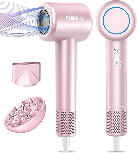 Hair Dryer, High-Speed Ionic Low Noise Blow Dryer with Brushless Motor for Fast Drying, Thermo-Control Quiet Compact Hair Blow Dryer with Magnetic Diffuser for Curly Hair for Home Travel Salon