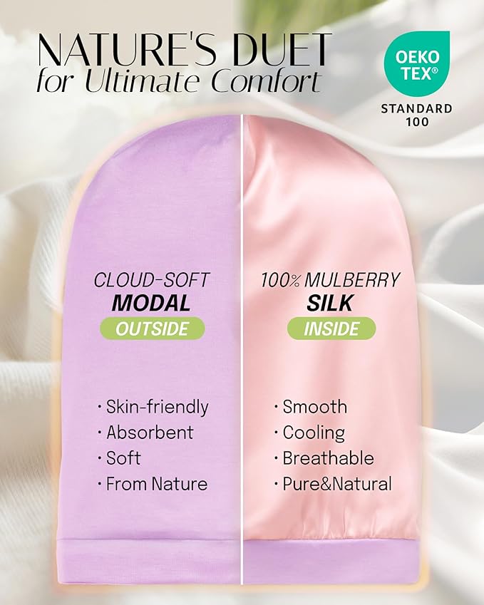 OLESILK 100% Mulberry Silk Bonnet for Sleeping Women & Men, Silk Hair Wrap for Sleeping, Purple
