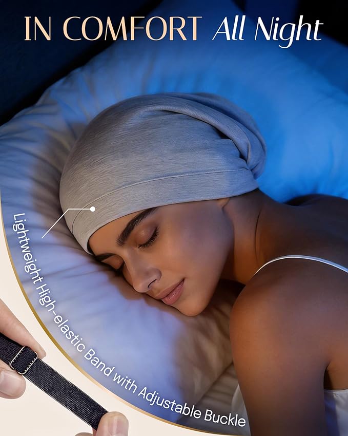 OLESILK 100% Mulberry Silk Bonnet for Sleeping Women, Silk Hair Wrap for Sleeping, Silk Sleep Bonnet for Women&Men, Real Silk, Not Satin, Light Grey