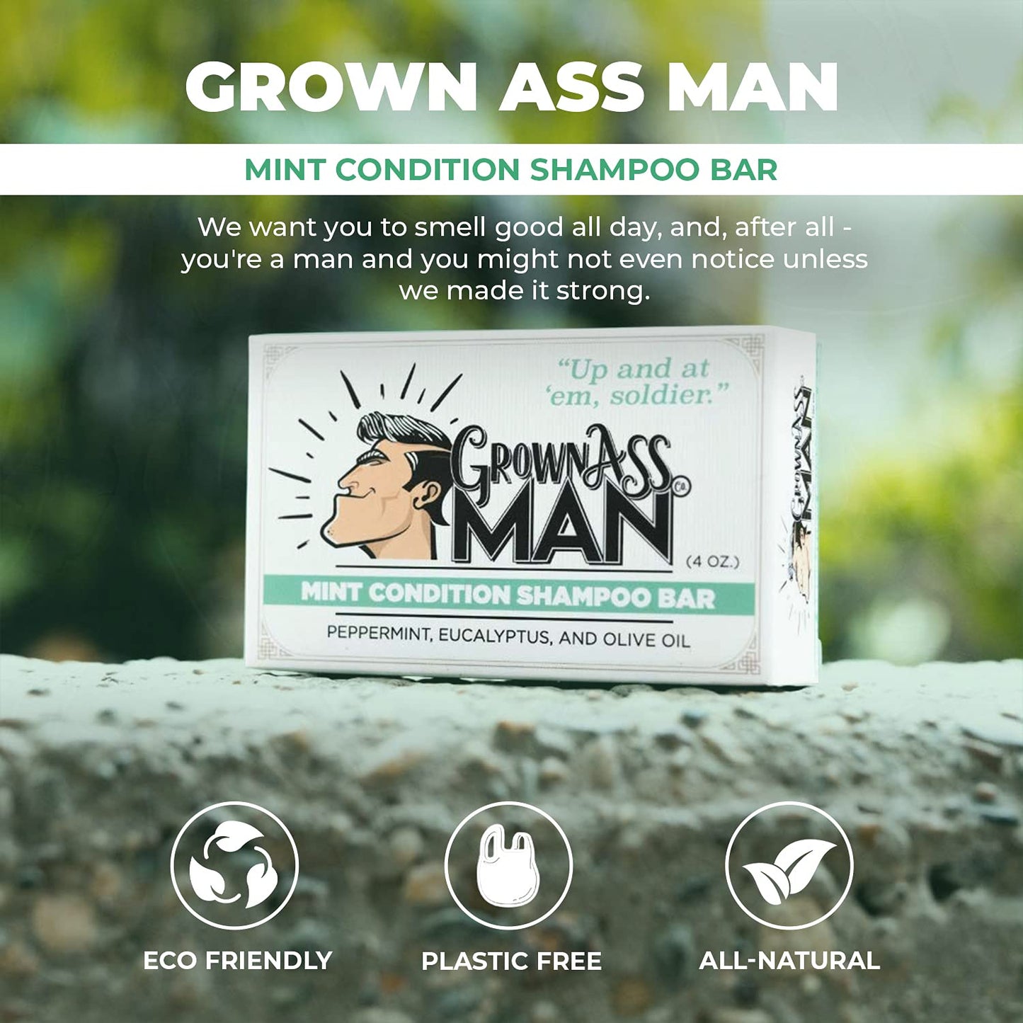 Solid Shampoo Bar Rich Lather 3 in 1: Hair, Beard & Body Wash - Plastic Free & Eco-Friendly, Natural & Organic Clean for All Hair Types, 4oz Bar (Mint Condition, 3-Pack)