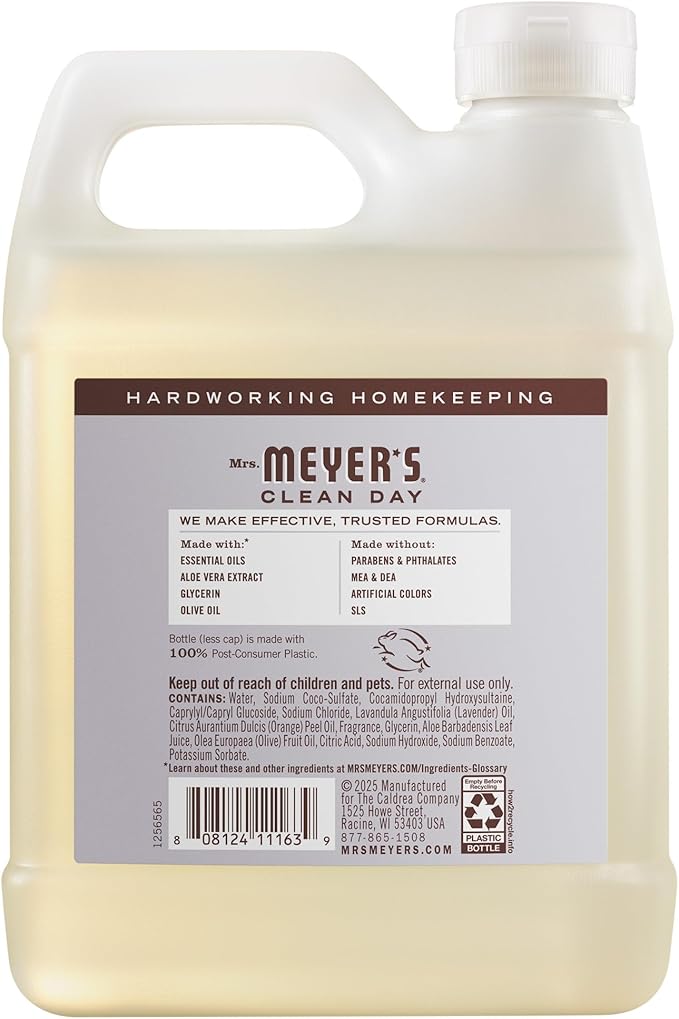 MRS. MEYER'S CLEAN DAY Hand Soap Refill, Lavender Scent, 33 Fl Oz Bottle