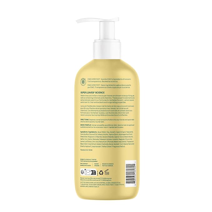 ATTITUDE Body Lotion, EWG Verified, Vegan & Cruelty-Free, Hydrating Moisturizer for Dry Skin, Non-Greasy Skin Care, Earl Grey & Fresh Cucumber Scent, 16 Fl Oz