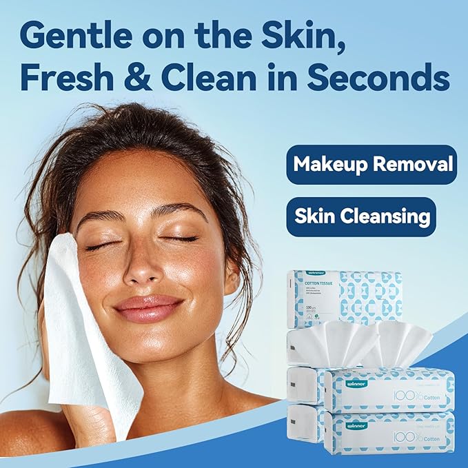 Winner Cotton Face Towels Box, 100% USDA Biobased Facial Towelettes, Disposable Face Towel XL, Odor-Free, Ultra Soft Makeup Remover Wipes for Sensitive Skin, Biodegradable, 100 Ct, Pack of 1