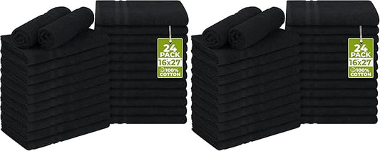 Utopia Towels Cotton Bleach Proof Salon Towel 16 by 27 inches, Bleach Safe Gym 100% Cotton Hand Towel, 48 Pack, Black