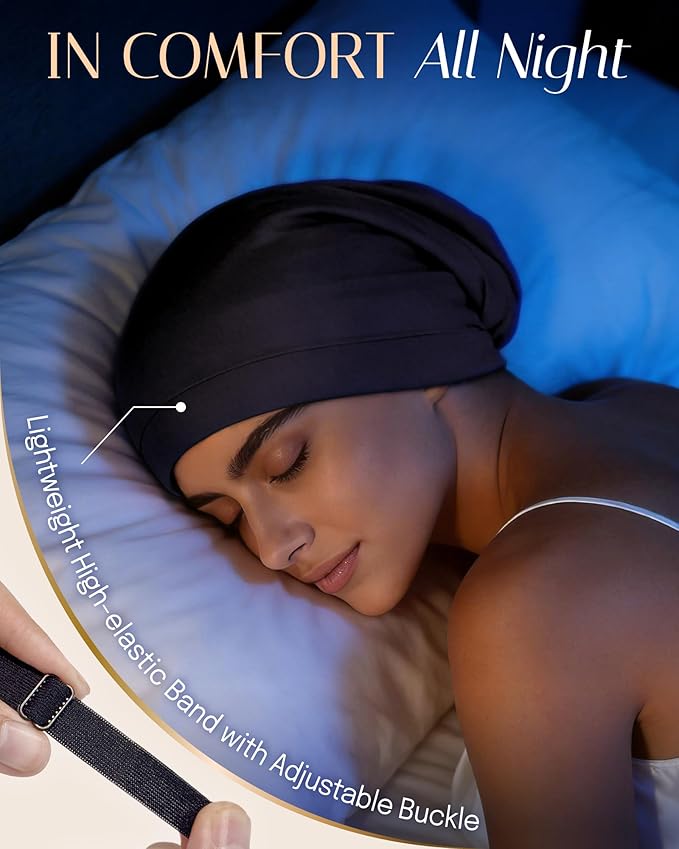 OLESILK Silk-Bonnet for Curly Hair, Silk Hair Bonnet for Sleeping, Unisex, Medium, Black