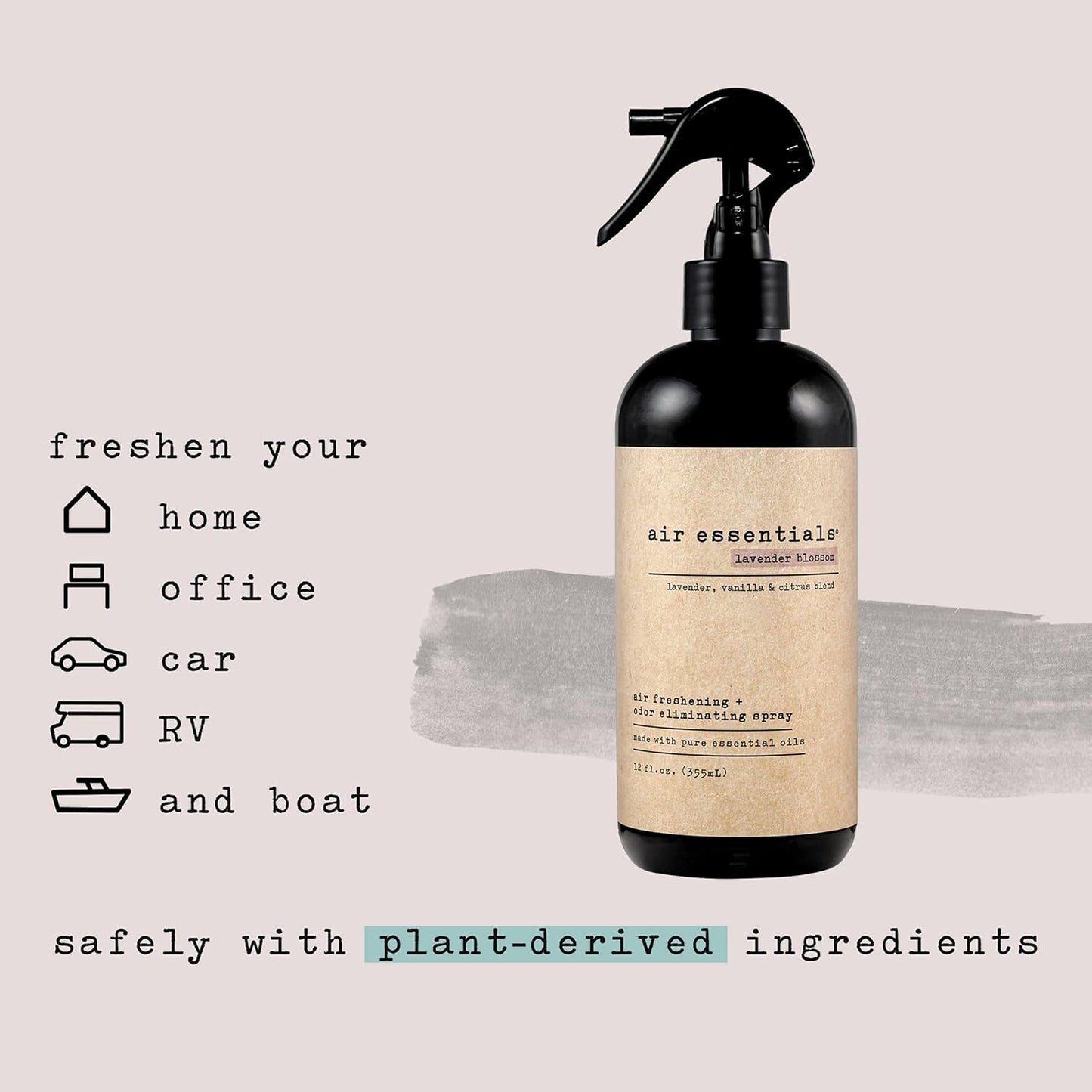 Air Essentials Air Freshener & Odor Eliminator Spray - 12 oz, Pack of 2 - Made with Pure Essential Oils - Lavender Blossom Scent