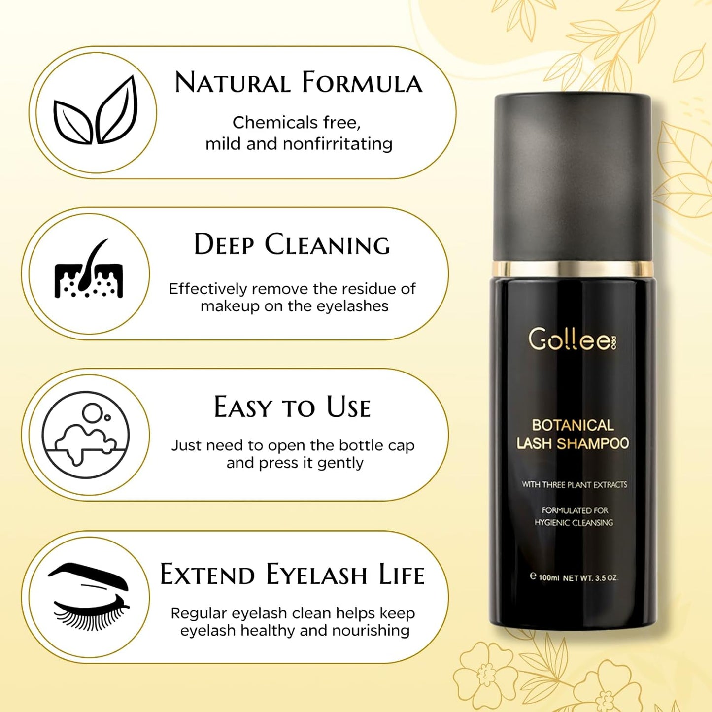 Lash Shampoo -100 ML Eyelash Shampoo Eyelash Extension Cleanser for Lash Extensions with Brush Eyelash Wash for Extensions & Natural Lashes/Paraben & Sulfate Free Safe Makeup Remover