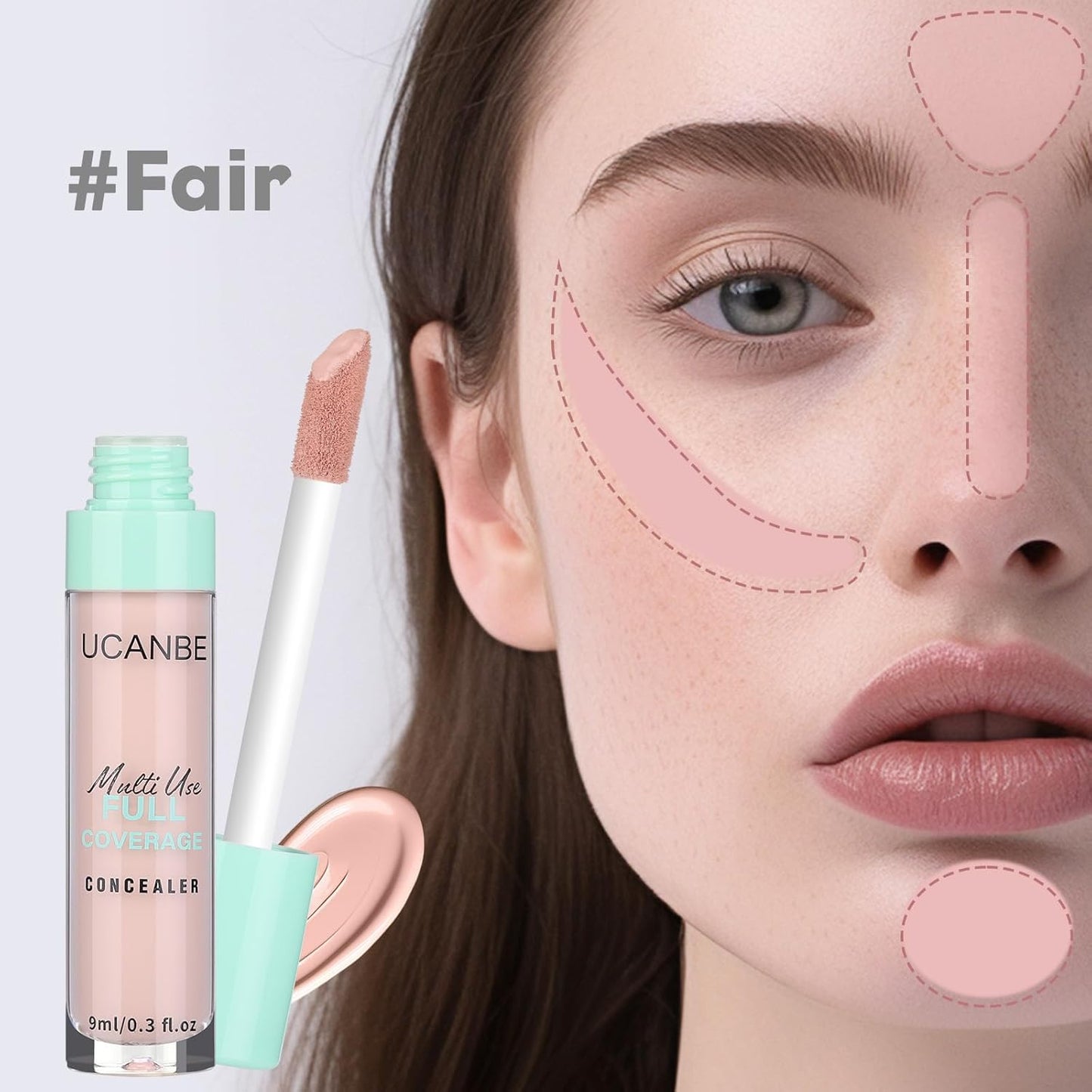 UCANBE Liquid Concealer Stick, Conceals, Covers, Highlights, Medium to Full Coverage Hydrating Color Corrector Face Makeup for Under Eye Dark Circles, Redness, Dullness, Fine Lines - Fair -0.3 Fl.oz
