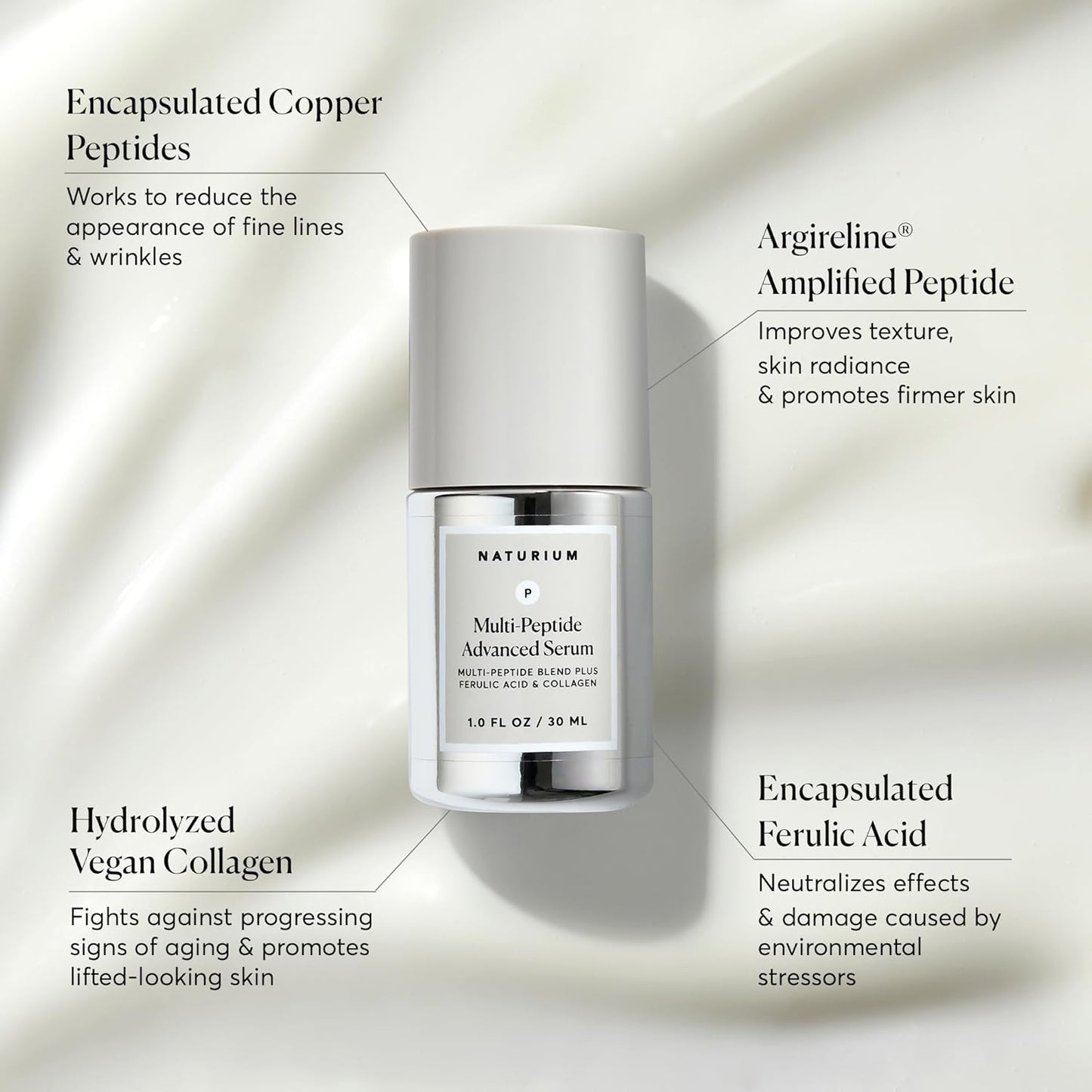 Naturium Multi-Peptide Advanced Serum, Firming & Smoothing Face Serum for Fine Lines & Wrinkles with Advanced Multi-Peptide Blend, 1 oz