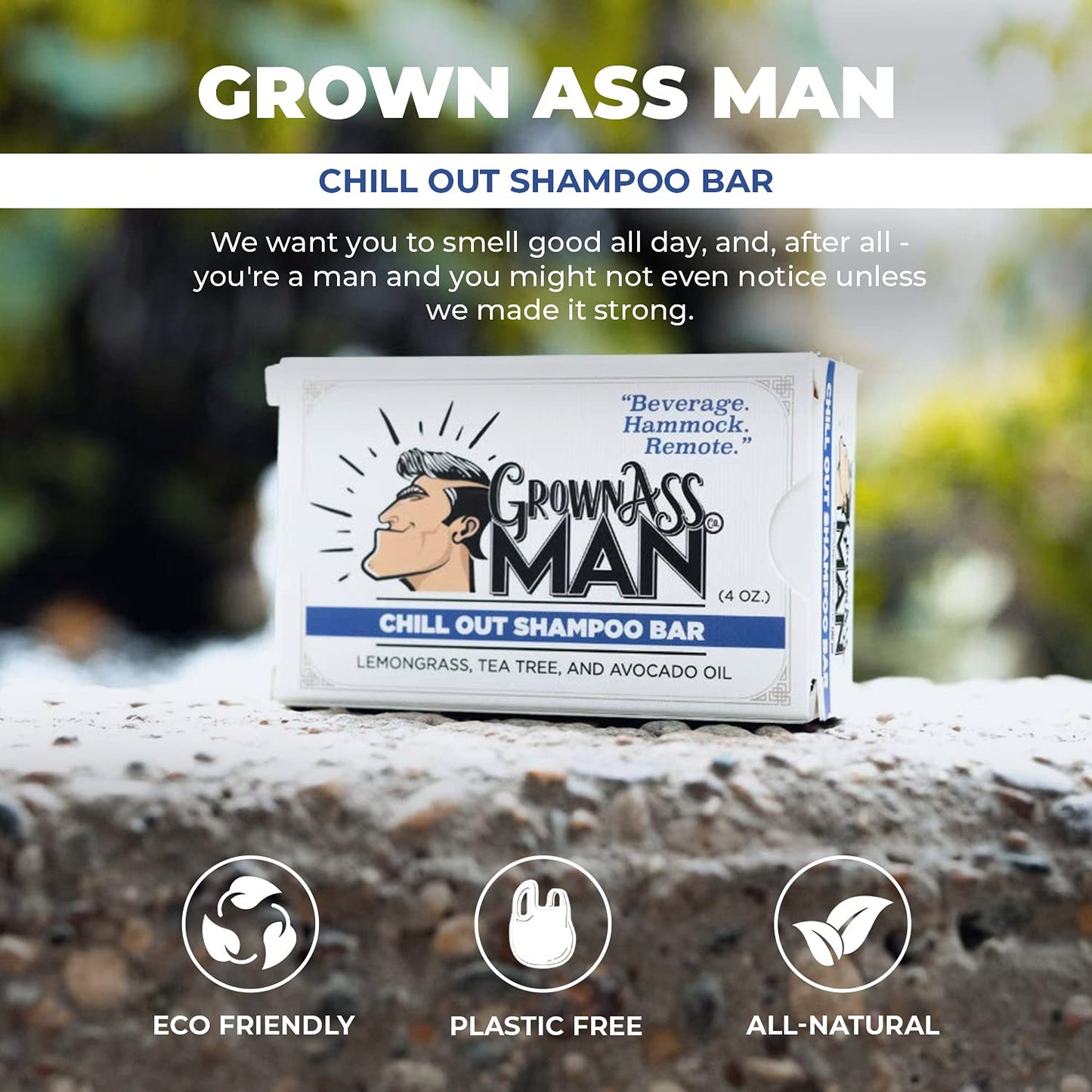 Solid Shampoo Bar Rich Lather 3 in 1: Hair, Beard & Body Wash - Plastic Free & Eco-Friendly, Natural & Organic Clean for All Hair Types, 4oz Bar (Chill Out, Single)
