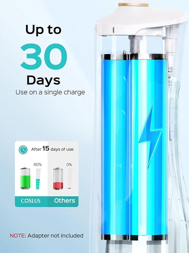 COSLUS E40 Portable Water Flosser for Teeth: 10 Pressure Settings Professional Water Dental Pick for Orthodontic, Braces & Sensitive Gums - Cordless for Travel Use, for Adults Teens, BPA-Free