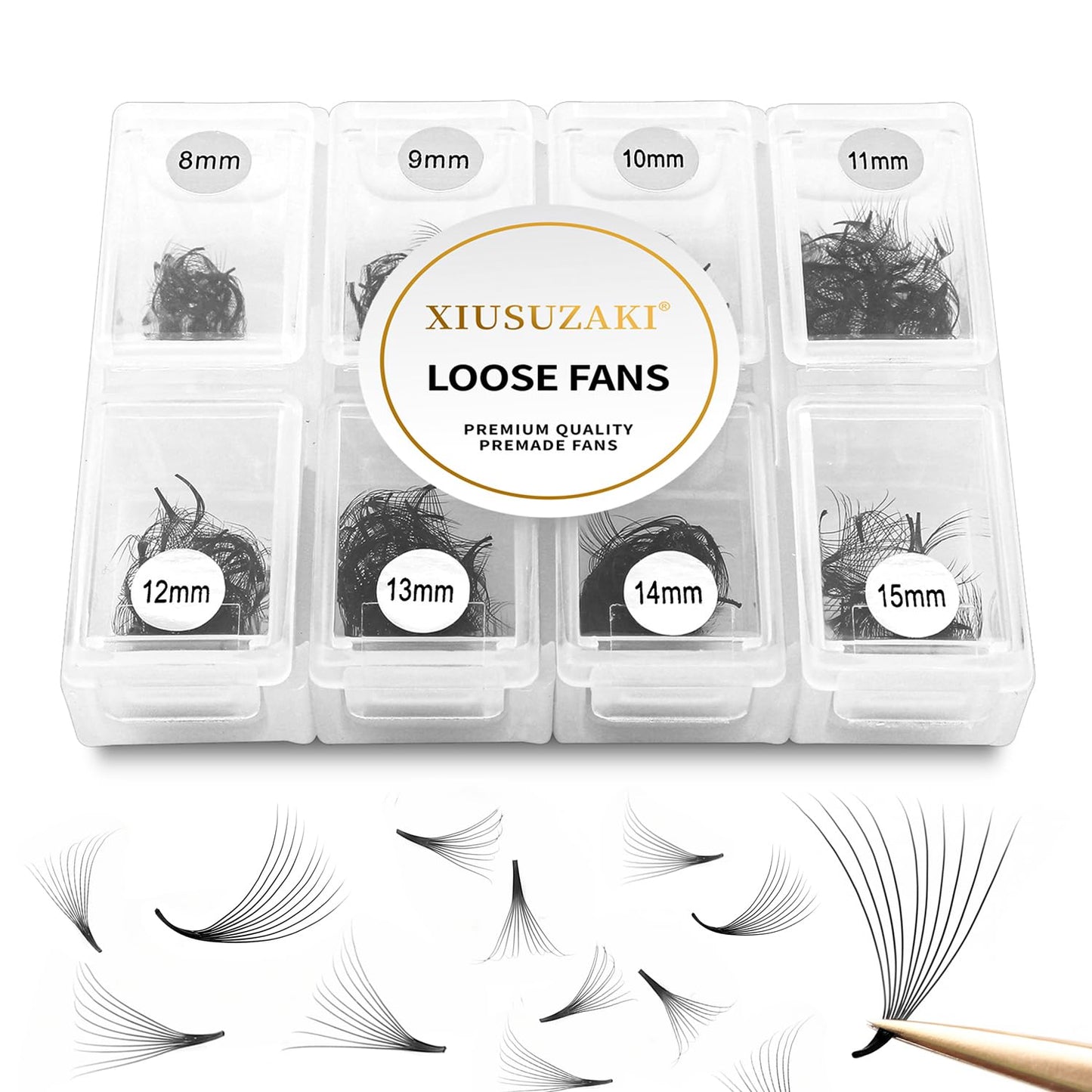 Premade Fans Eyelash Extensions - 600 Fans 9D Volume - 0.07 Thickness - C Curl - Mix 8-15mm